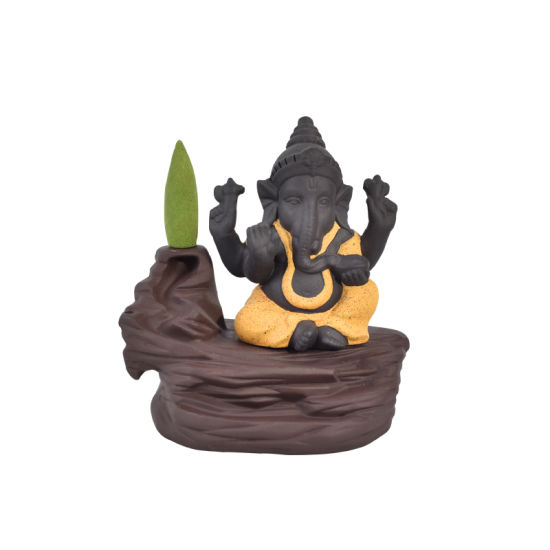 Keramik Ganesha Wasserfall Backflow Weihrauchbrenner Produktionslieferant gelb Keramik Ganesha Weihrauchbrenner 