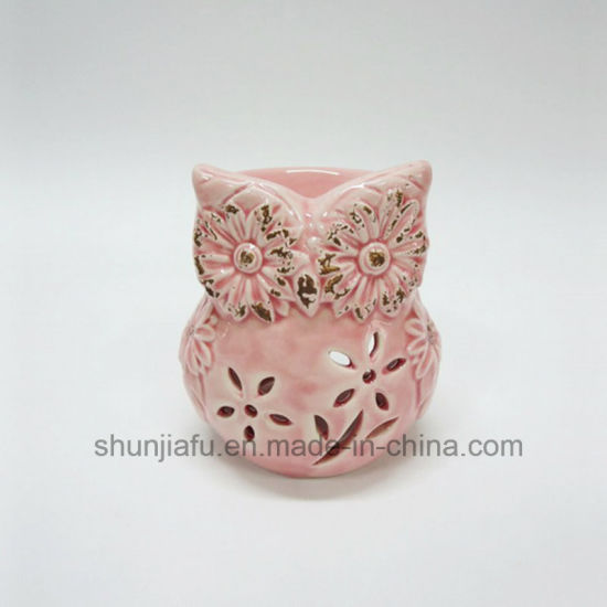 Eule Teelichthalter Rosa Keramik
