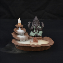 Stabhalter grün Ganesha Backflow Weihrauchbrenner Elefantengott Emblem Glückverheißend und Glasvase Erfolg Keramikkegel Räuchergefäß Home Decor