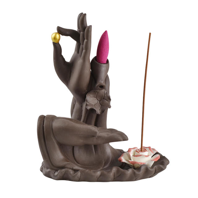 Schwarze Farbe mit beiden Buddha's Hand Flower Style Backflow Keramik Räuchergefäß Keramik Backflow Weihrauchbrenner