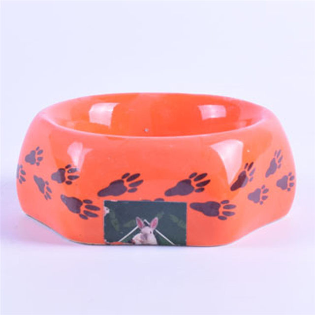 Polygon Style Orange Glasur Schüssel Boden Gedruckte Hundeohren Keramik Pet Feeder Keramik Hundenapf