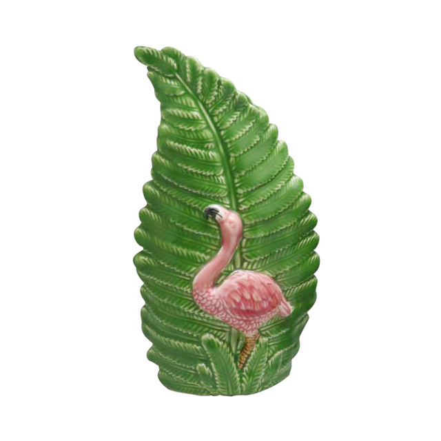 Keramische grüne Kokosnussblätter Topf Art Relief Flamingo Vase