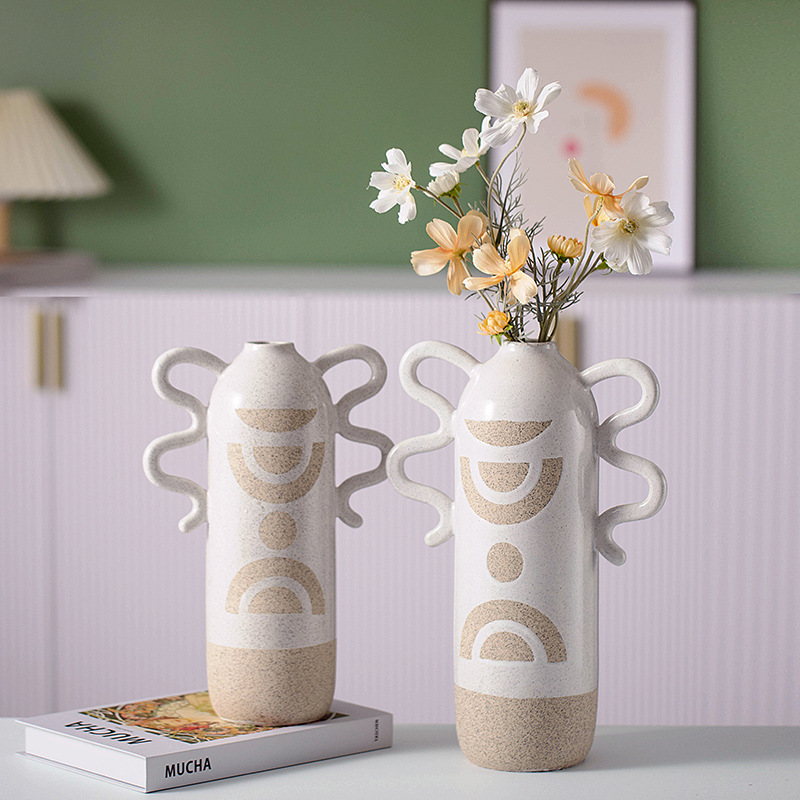 Keramik Vasen Binaural Stil Design Blume arrangieren Behälter Hauseinrichtung Dekoration