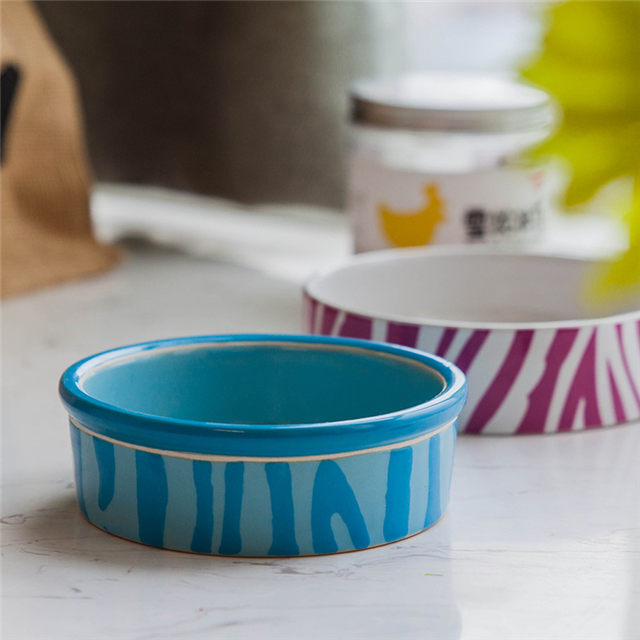 Bowl Bottom Dog Footprints Kreisförmige blaue Keramik Dog Bowl Ceramic Pet Feeder