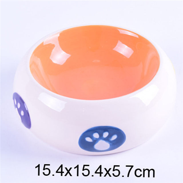 Schüssel innen Orange Schüssel außen White Drum Style Gedruckte Fußabdrücke Keramik Pet Feeder Keramik Hundenapf