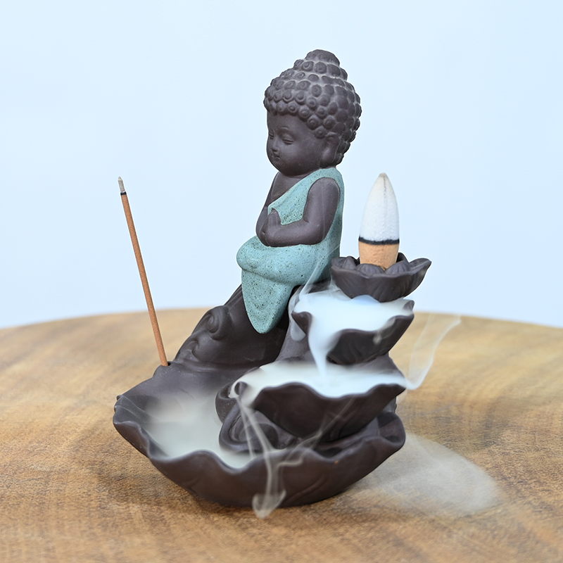 Keramik Grüne Statue Ganesha Wasserfall Rückfluss Räucherstäbchen Räucherstäbchenhalter