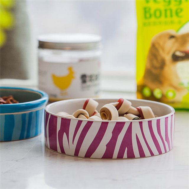 Drucken Pink Strip Circular Ceramic Dog Bowl Keramik Pet Feeder
