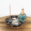 Keramik Wasserfall Backflow Weihrauch Brenner Green Lotus Style Design Zwei Goldfische spielen