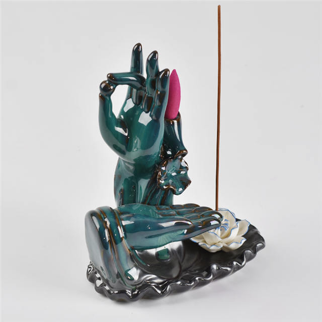 blaue Farbe Mit beiden Buddha's Hand Flower Style Backflow Keramik Räuchergefäß Keramik Backflow Weihrauchbrenner