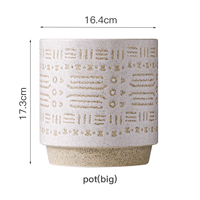 Keramikblumenpot Pflanzen Pflanzer geschnitztes Muster Tabletop Dekoration Hauseinrichtung Dekoration