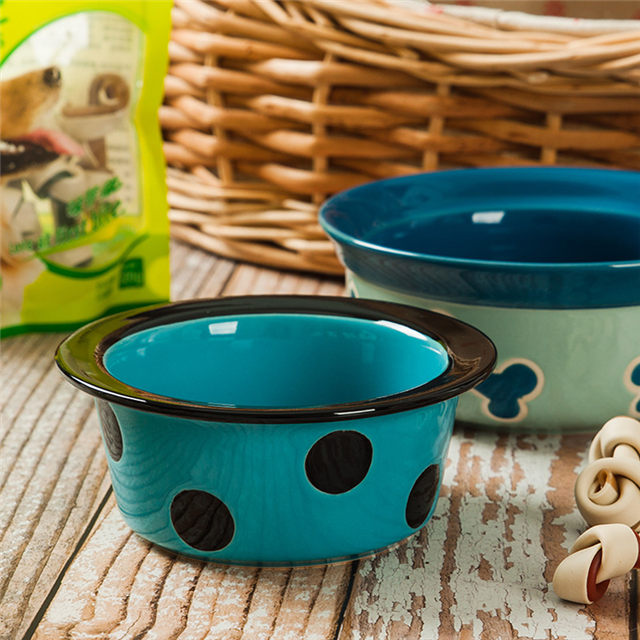 Schüsselboden Druck Knochenbilder Himmelblau Keramik Pet Feeder Circular Ceramic Dog Bowl