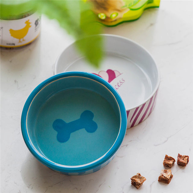Bowl Bottom Dog Footprints Kreisförmige blaue Keramik Dog Bowl Ceramic Pet Feeder