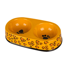 Black Circle Edge Bowl Bottom Printing Hund Footon Circular Dog Footon Gelbe Keramik Double Bowl Integration Dog Bowl Keramik Pet Feeder