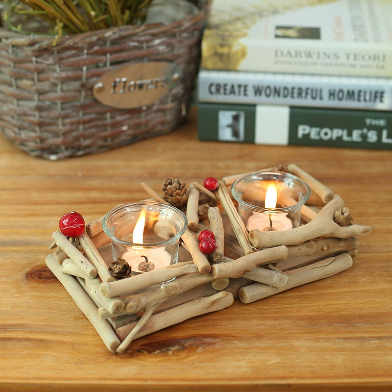 Driftwood Kerzenhalter mit 3pcs Glaskerkerbecher Tischlampe