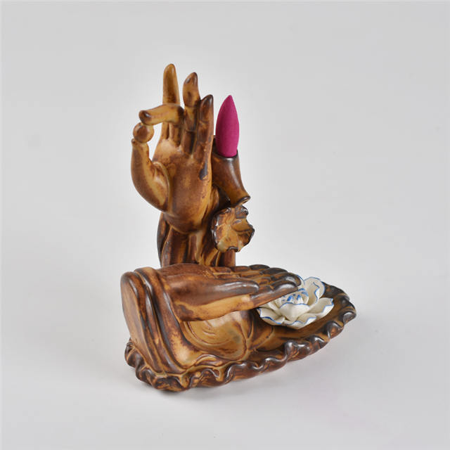 Braune Farbe mit beiden Buddha's Hand Flower Style Rückfluss Keramik Räuchergefäß Keramik Rückfluss Weihrauchbrenner