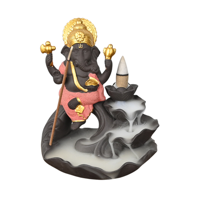 Keramischer roter Ganesha-Wasserfall-Rückfluss-Weihrauchbrenner