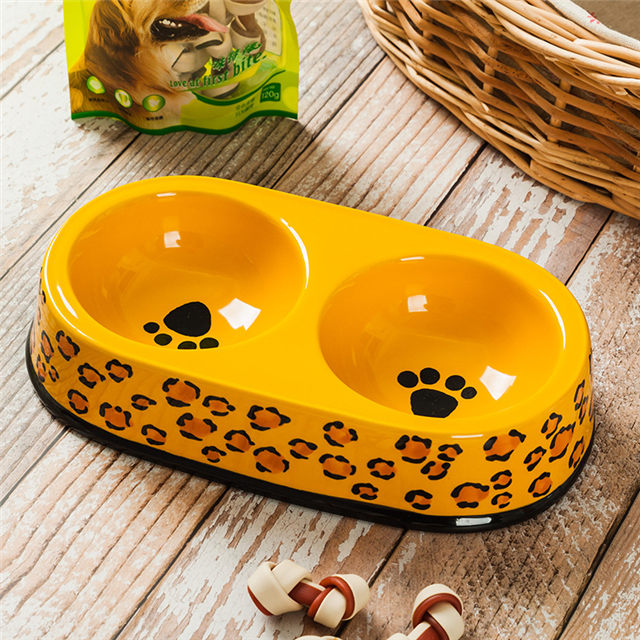 Black Circle Edge Bowl Bottom Printing Hund Footon Circular Dog Footon Gelbe Keramik Double Bowl Integration Dog Bowl Keramik Pet Feeder