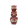 Tunning Keramik Ornament mit roten drei Eulen von abnehmender Größe übereinander gestapelt