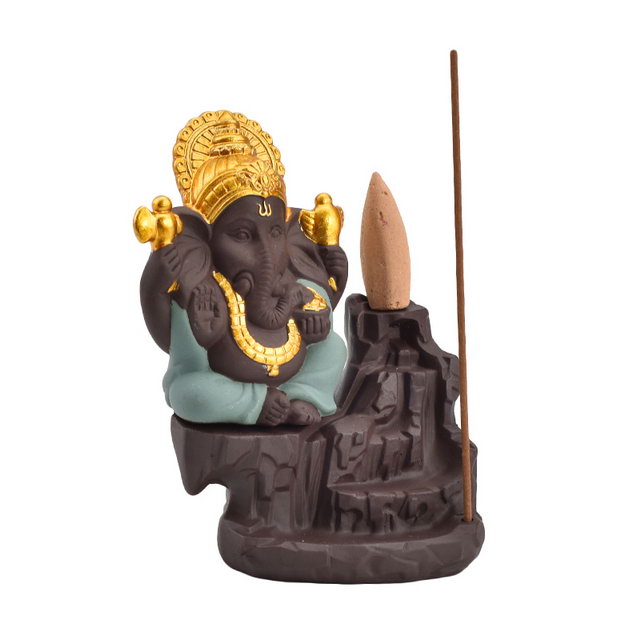 Grüne Keramik Ganesha Wasserfall Backflow Weihrauch Brenner Produktionslieferant